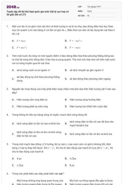 Tuyển tập đề thi thử thpt quốc gia môn Vật lý cực hay có lời giải (Đề số 27)