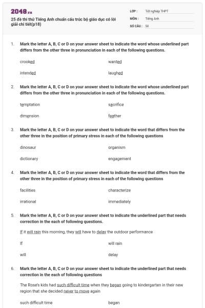 25 đề thi thử Tiếng Anh chuẩn cấu trúc bộ giáo dục có lời giải chi tiết(p18)