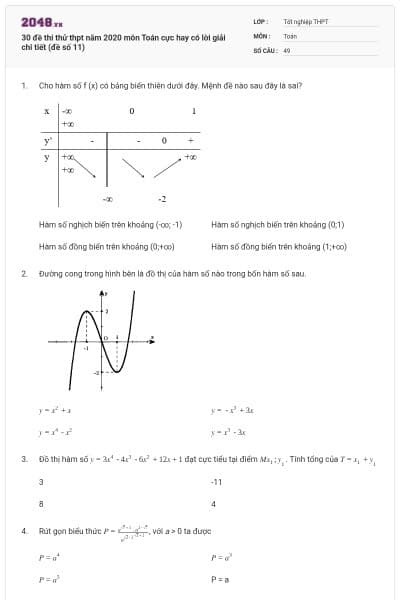 30 đề thi thử thpt năm 2020 môn Toán cực hay có lời giải chi tiết (đề số 11)