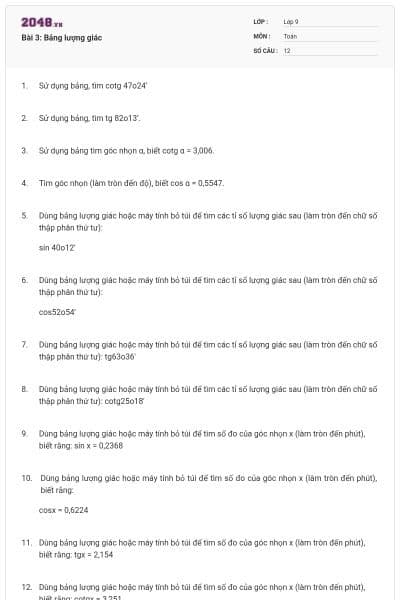 Bài 3: Bảng lượng giác