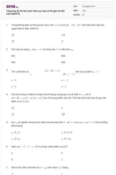 Tổng hợp đề thi thử môn Toán cực hay có lời giải chi tiết mới nhất(P4)