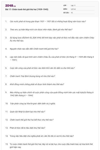 Bài 17: Chiến tranh thế giới thứ hai (1939-1945)