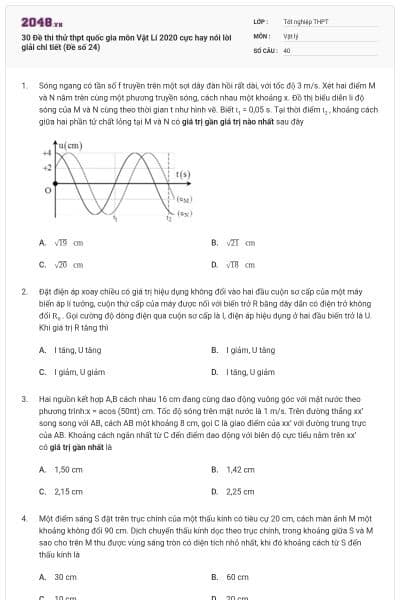 30 Đề thi thử thpt quốc gia môn Vật Lí 2020 cực hay nói lời giải chi tiết (Đề số 24)