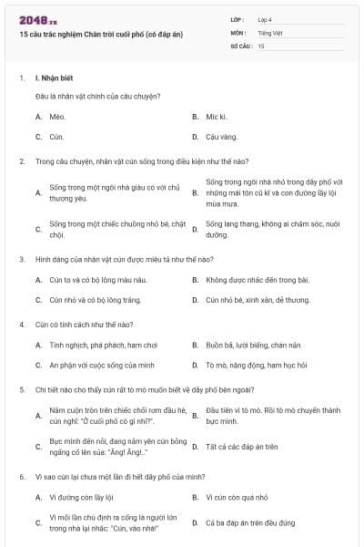 15 câu trắc nghiệm Chân trời cuối phố (có đáp án)