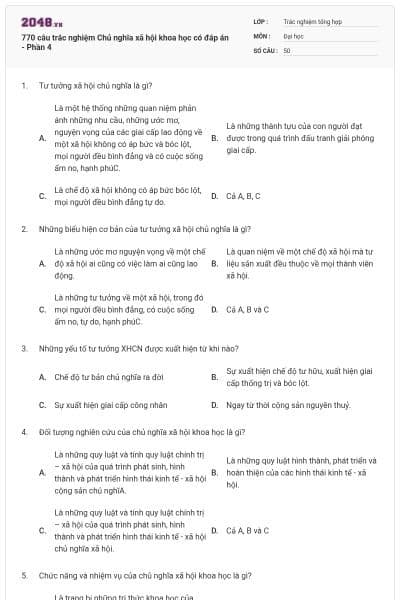 770 câu trắc nghiệm Chủ nghĩa xã hội khoa học có đáp án - Phần 4