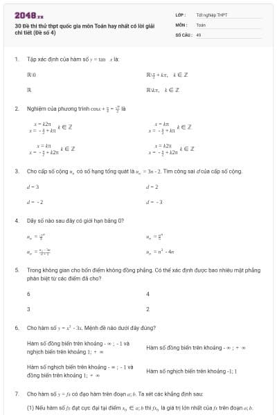 30 Đề thi thử thpt quốc gia môn Toán hay nhất có lời giải chi tiết (Đề số 4)