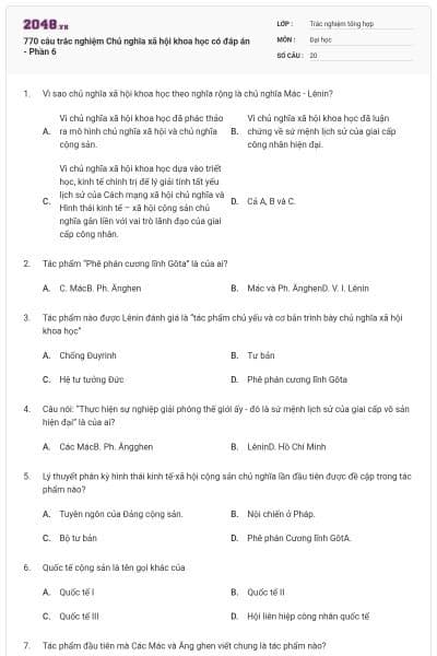 770 câu trắc nghiệm Chủ nghĩa xã hội khoa học có đáp án - Phần 6