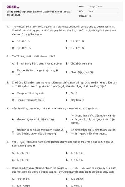 Bộ đề thi thử thpt quốc gia môn Vật Lý cực hay có lời giải chi tiết (P25)