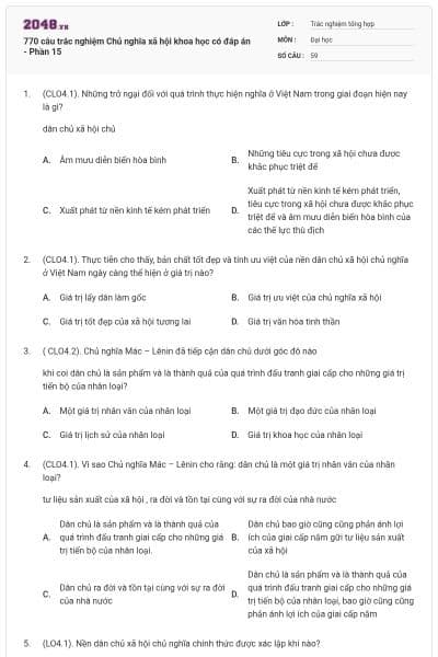 770 câu trắc nghiệm Chủ nghĩa xã hội khoa học có đáp án - Phần 15