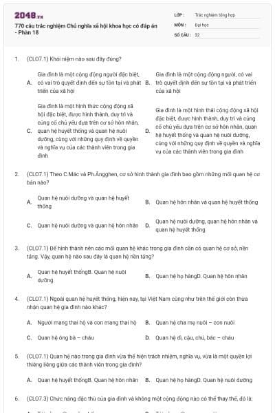 770 câu trắc nghiệm Chủ nghĩa xã hội khoa học có đáp án - Phần 18