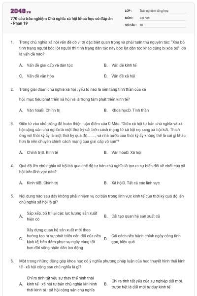 770 câu trắc nghiệm Chủ nghĩa xã hội khoa học có đáp án - Phần 19