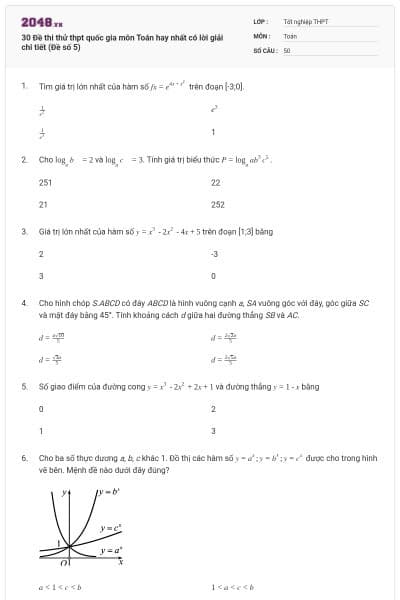 30 Đề thi thử thpt quốc gia môn Toán hay nhất có lời giải chi tiết (Đề số 5)
