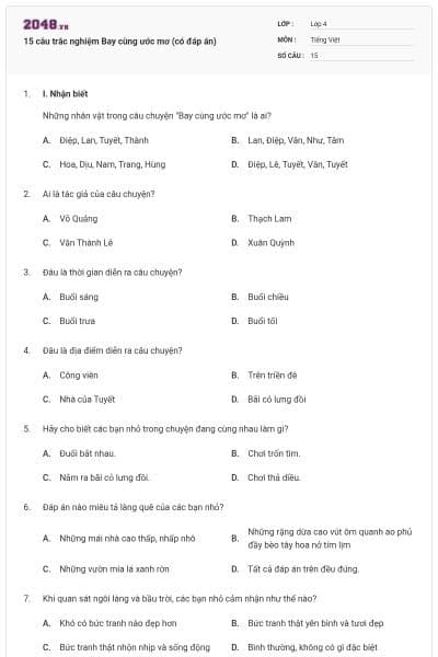 15 câu trắc nghiệm Bay cùng ước mơ (có đáp án)