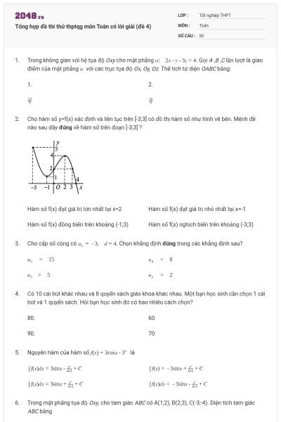 Tổng hợp đề thi thử thptqg môn Toán có lời giải (đề 4)