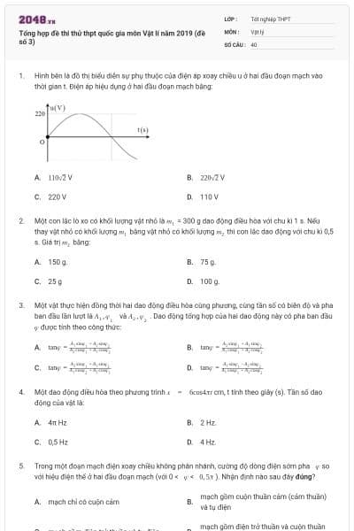 Tổng hợp đề thi thử thpt quốc gia môn Vật lí năm 2019 (đề số 3)