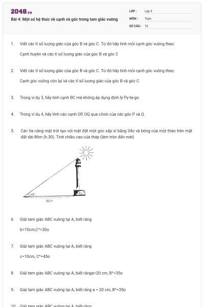 Bài 4: Một số hệ thức về cạnh và góc trong tam giác vuông