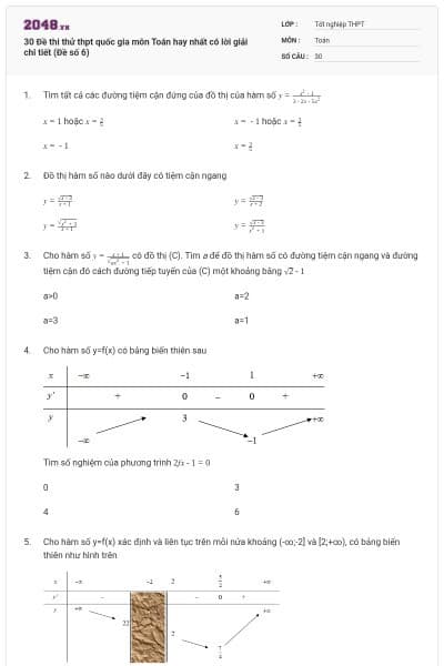 30 Đề thi thử thpt quốc gia môn Toán hay nhất có lời giải chi tiết (Đề số 6)