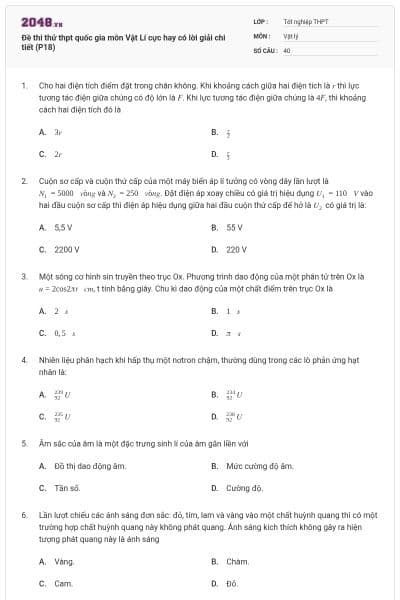 Đề thi thử thpt quốc gia môn Vật Lí cực hay có lời giải chi tiết (P18)