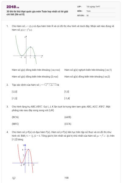 30 Đề thi thử thpt quốc gia môn Toán hay nhất có lời giải chi tiết (Đề số 8)