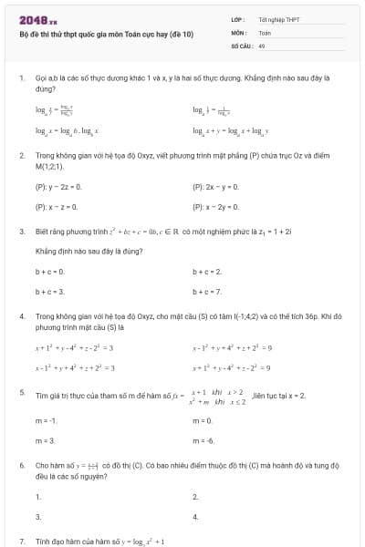 Bộ đề thi thử thpt quốc gia môn Toán cực hay (đề 10)