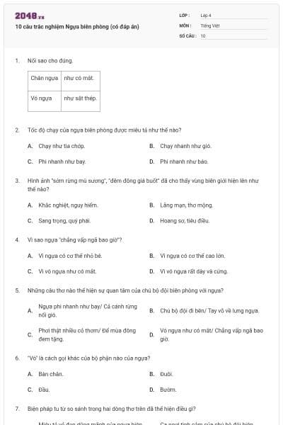 10 câu trắc nghiệm Ngựa biên phòng (có đáp án)