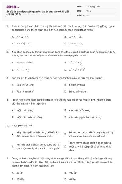 Bộ đề thi thử thpt quốc gia môn Vật Lý cực hay có lời giải chi tiết (P26)