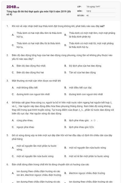 Tổng hợp đề thi thử thpt quốc gia môn Vật lí năm 2019 (đề số 4)