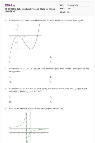 30 Đề thi thử thpt quốc gia môn Toán có lời giải chi tiết mới nhất (Đề số 1)