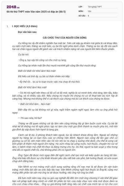 Đề thi thử THPT môn Văn năm 2025 có đáp án (Đề 5)