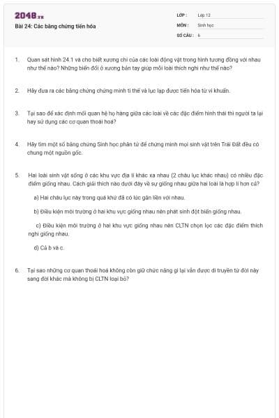 Bài 24: Các bằng chứng tiến hóa