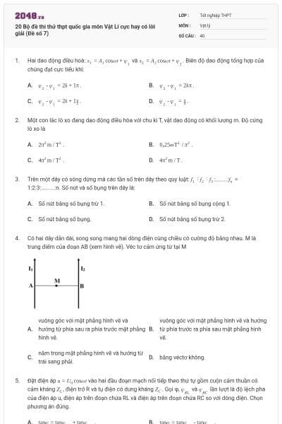 20 Bộ đề thi thử thpt quốc gia môn Vật Lí cực hay có lời giải (Đề số 7)