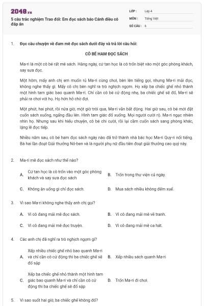 5 câu trắc nghiệm Trao đổi: Em đọc sách báo Cánh diều có đáp án