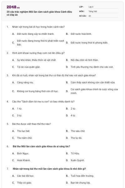 20 câu trắc nghiệm Mỗi lần cầm sách giáo khoa Cánh diều có đáp án