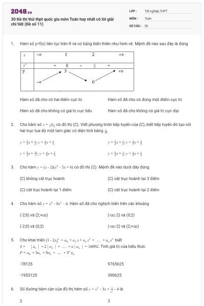 30 Đề thi thử thpt quốc gia môn Toán hay nhất có lời giải chi tiết (Đề số 11)