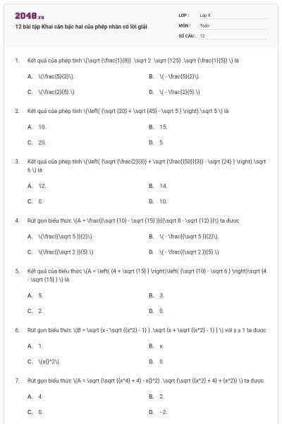 12 bài tập Khai căn bậc hai của phép nhân có lời giải