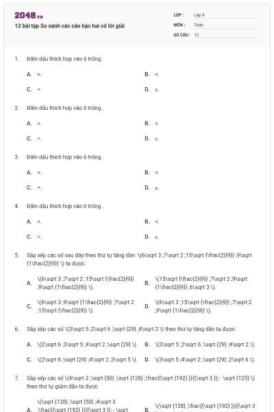 12 bài tập So sánh các căn bậc hai có lời giải