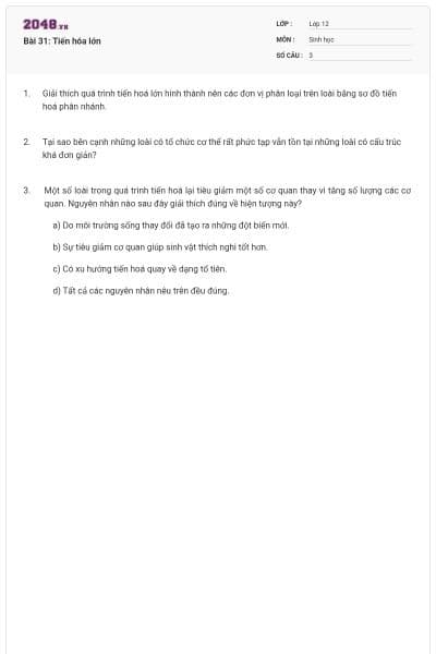 Bài 31: Tiến hóa lớn