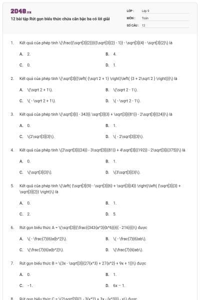 12 bài tập Rút gọn biểu thức chứa căn bậc ba có lời giải