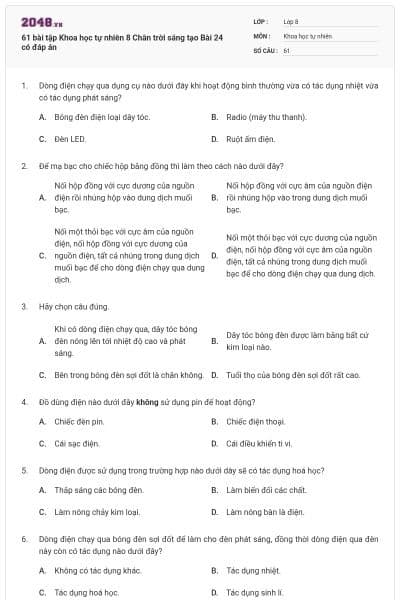 61 bài tập Khoa học tự nhiên 8 Chân trời sáng tạo Bài 24 có đáp án