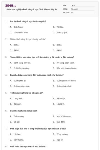 18 câu trắc nghiệm Buổi sáng đi học Cánh diều có đáp án