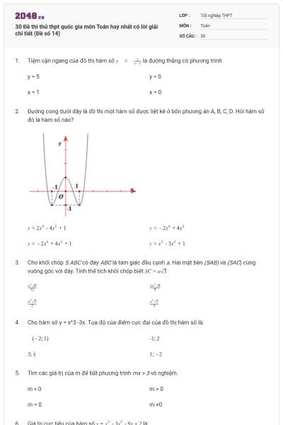 30 Đề thi thử thpt quốc gia môn Toán hay nhất có lời giải chi tiết (Đề số 14)