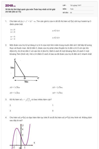 30 Đề thi thử thpt quốc gia môn Toán hay nhất có lời giải chi tiết (Đề số 15)
