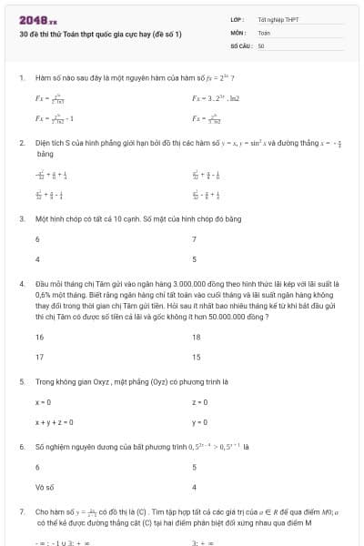 30 đề thi thử Toán thpt quốc gia cực hay (đề số 1)