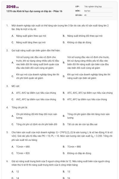 1370 câu Kinh tế học đại cương có đáp án - Phần 16