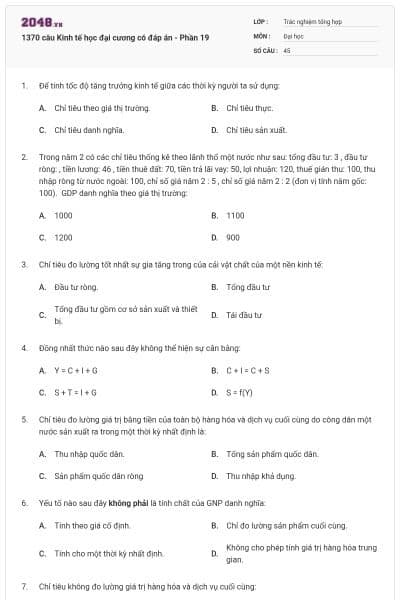 1370 câu Kinh tế học đại cương có đáp án - Phần 19