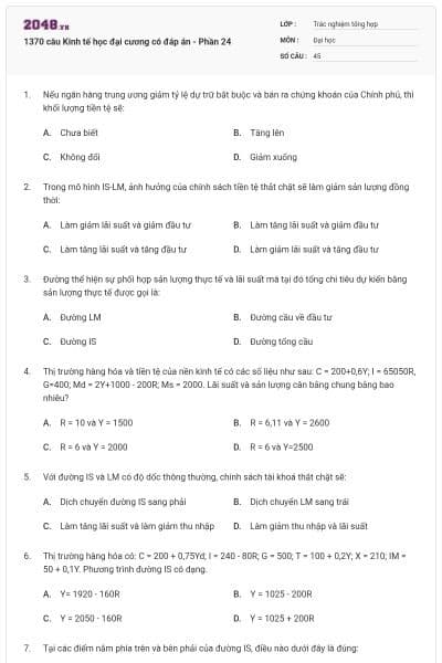 1370 câu Kinh tế học đại cương có đáp án - Phần 24