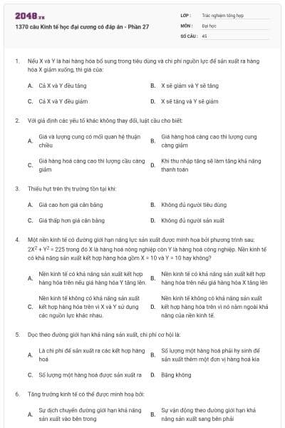 1370 câu Kinh tế học đại cương có đáp án - Phần 27