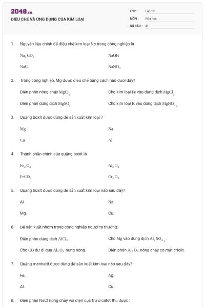 ĐIỀU CHẾ VÀ ỨNG DỤNG CỦA KIM LOẠI