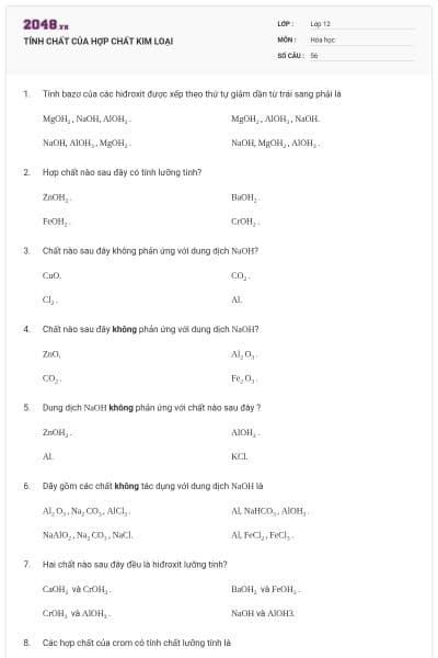 TÍNH CHẤT CỦA HỢP CHẤT KIM LOẠI
