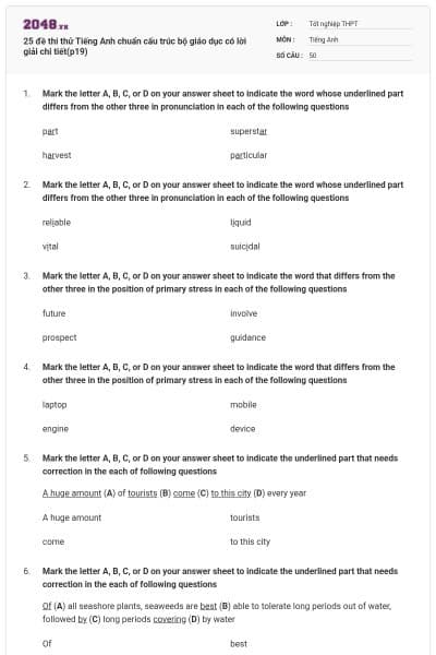25 đề thi thử Tiếng Anh chuẩn cấu trúc bộ giáo dục có lời giải chi tiết(p19)